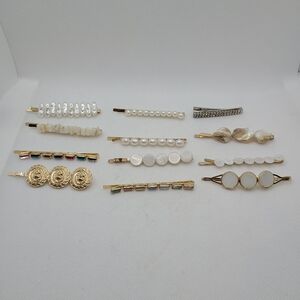 Mixed Silver & Gold Tone and Pearl Hair Clip Set Of 12
